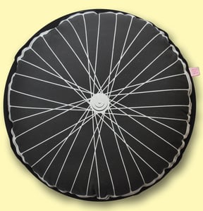Image of Bike Wheel Cushion - Charcoal and Yellow
