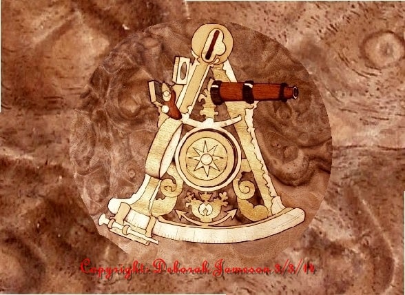 Image of Item No. 137.**HAND CUT**  Nautical Instrument Marquetry.