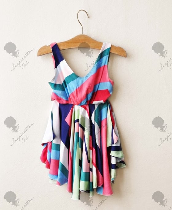 Image of Colorful Fringe Style Candy Striped Dress