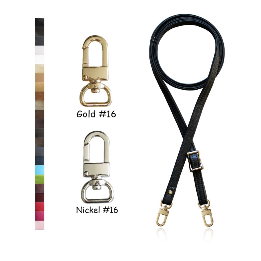 Image of Adjustable Crossbody Bag Strap - Choose Leather Color - 55" Maximum Length, 1/2" Wide, #16 Clasps