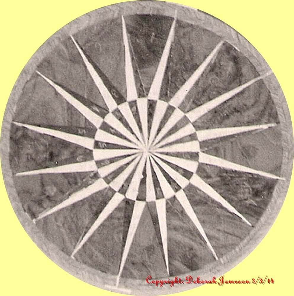 Image of Item No. 154. Marquetry Inlay Veneer Full Sunburst Star Compass. 