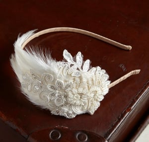 Primrose - Feather and Lace Bridal Headpiece - Laura Pettifar Designs