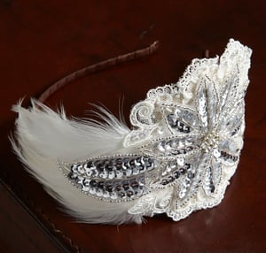 Florence - Feather, Lace and Sequin Bridal Headpiece - Laura Pettifar Designs