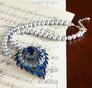 Lola Vintage Blue Crystal Necklace with Pearls - Laura Pettifar Designs