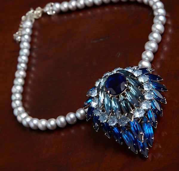 Lola Vintage Blue Crystal Necklace with Pearls - Laura Pettifar Designs