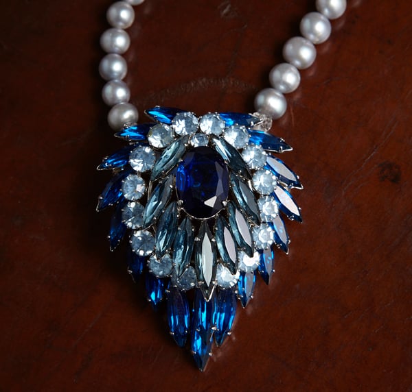 Lola Vintage Blue Crystal Necklace with Pearls - Laura Pettifar Designs