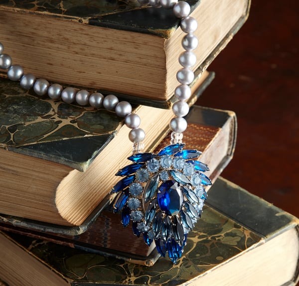 Lola Vintage Blue Crystal Necklace with Pearls - Laura Pettifar Designs