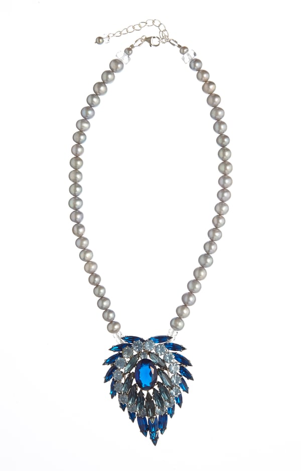 Lola Vintage Blue Crystal Necklace with Pearls - Laura Pettifar Designs