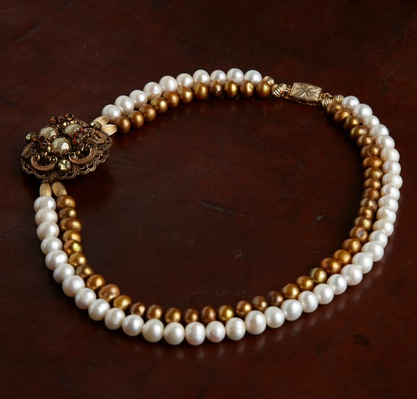 Francesca Vintage Necklace with Fresh Water Pearls - Laura Pettifar Designs