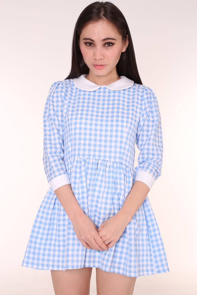 Made To Order - Caroline Baby Doll Dress in Blue Gingham | Glitters For