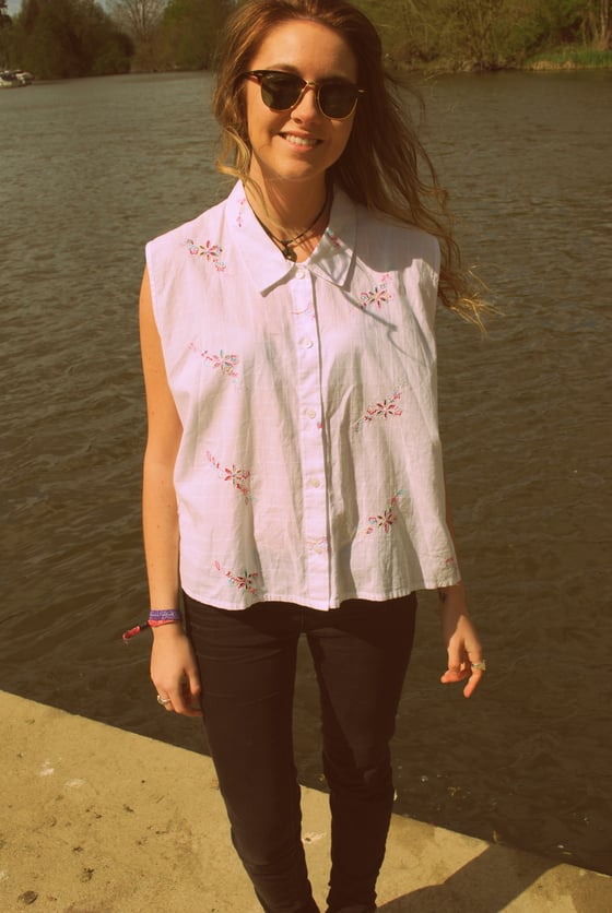 Image of Floral detail white shirt