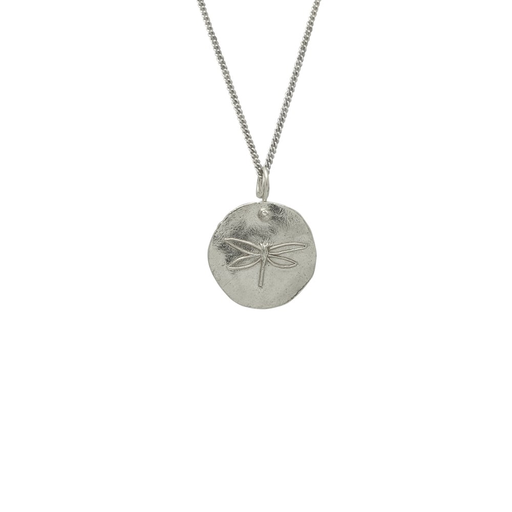 Image of Silver Medallion Necklace Dragonfly, Peace