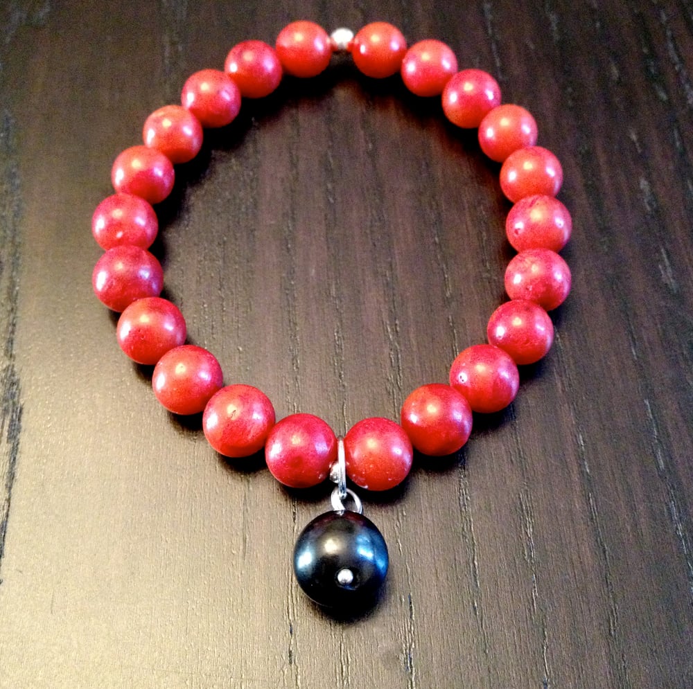 Image of Red Coral with Shungite Charm