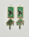 Green Postage Composition Earrings