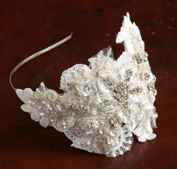 Clarisse Lace & Diamante Bridal Headpiece - Laura Pettifar Designs