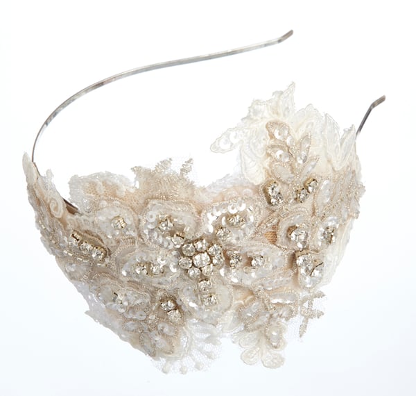 Clarisse Lace & Diamante Bridal Headpiece - Laura Pettifar Designs