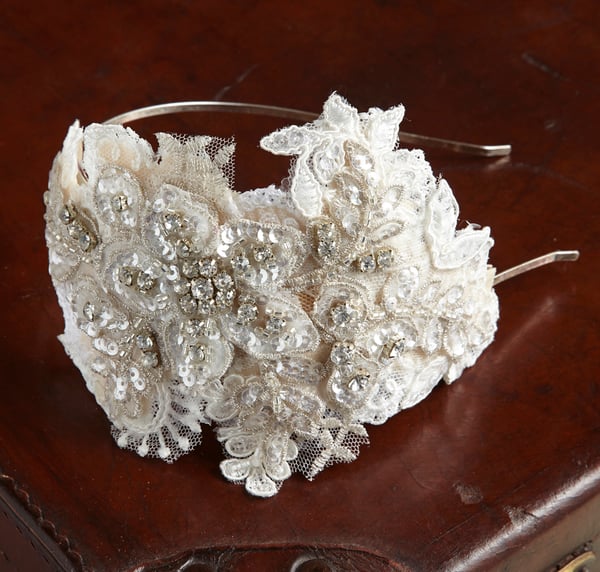 Clarisse Lace & Diamante Bridal Headpiece - Laura Pettifar Designs