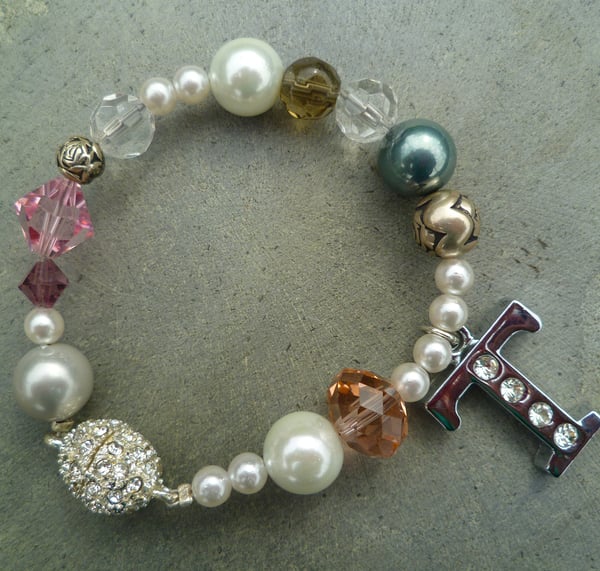 Tabitha Crystal and Pearl Personalised Initial Bracelet - Laura Pettifar Designs