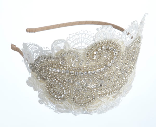 Rosa - Lace and Bead Bridal Headpiece - Laura Pettifar Designs