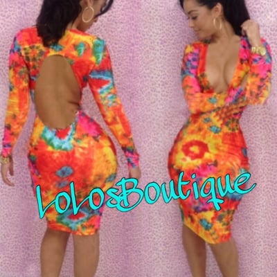 Image of Sunset tie dye long sleeve bodycon dress