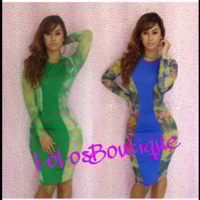Image of Long sleeve block color bodycon dress