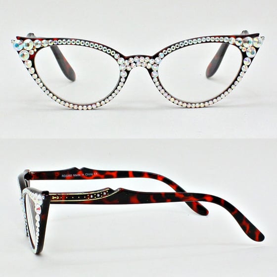 Image of AB Crystal Cat Eyes Leopard Reading Glasses 