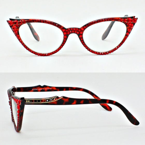 Image of Red Crystal Cat Eyes Leopard Reading Glasses 