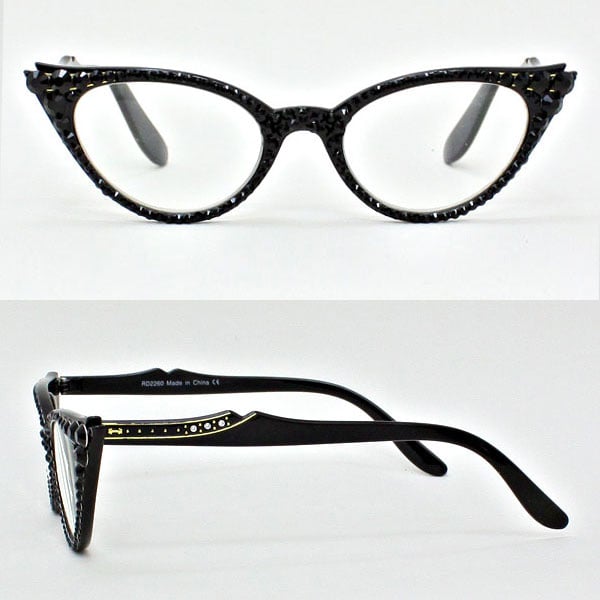 Image of Black Crystal Cat Eyes Reading Glasses 