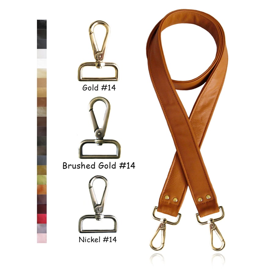 Image of Crossbody / Messenger Bag Strap - Choose Leather Color - 50" Length, 1.5" Wide, #14 Teardrop Hooks