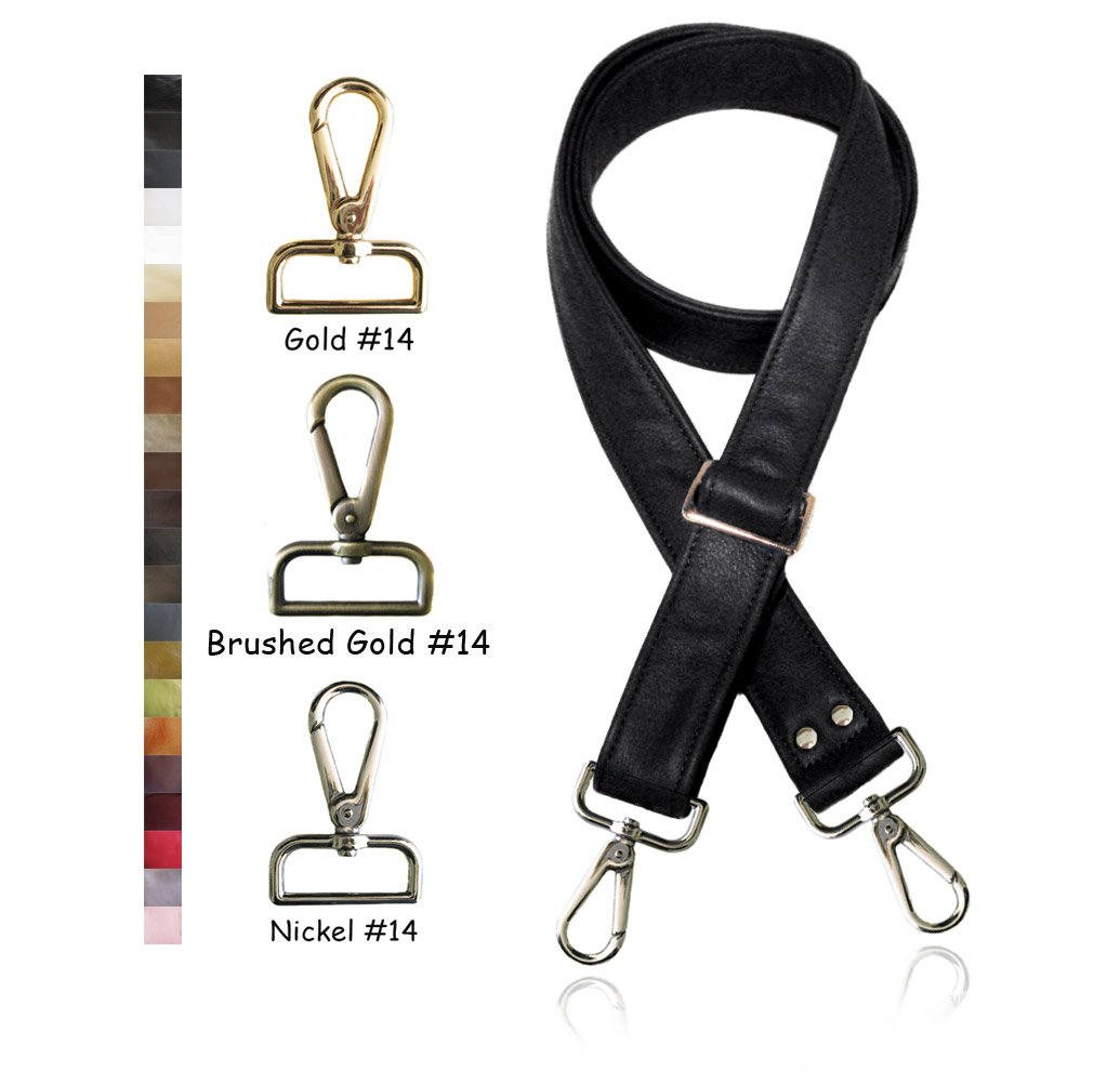 Adjustable Crossbody Bag Strap - Choose Leather Color - 55&quot; Maximum Length, 1.5&quot; Wide, #14 Hooks ...