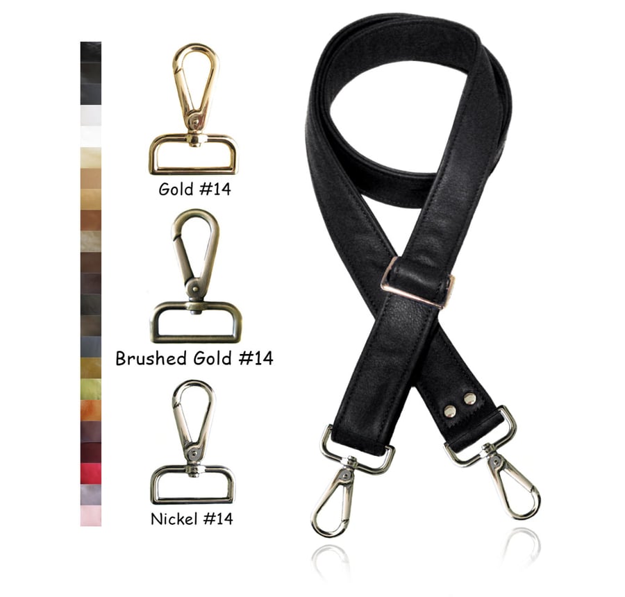 Image of Adjustable Crossbody Bag Strap - Choose Leather Color - 55" Maximum Length, 1.5" Wide, #14 Hooks