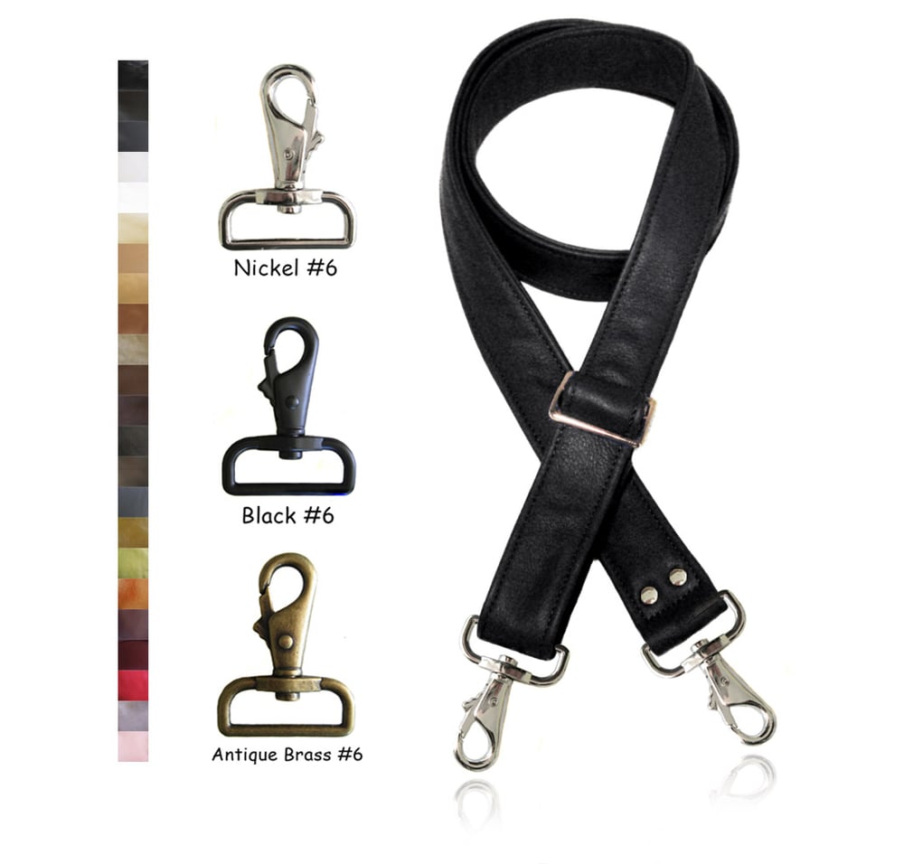 Image of Adjustable Crossbody Bag Strap - Choose Leather Color - 55" Maximum Length, 1.5" Wide, #6 Hooks