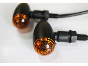 Image of Cafe Racer Mini Bullet Indicators Amber Lens Sand Blast Finish