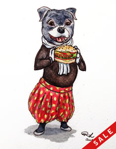 Image of "Staffy with a burger" original painting