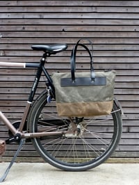 Image 1 of Waxed canvas pannier / bicycle bag with zipper closure / tote bag / bike accessories