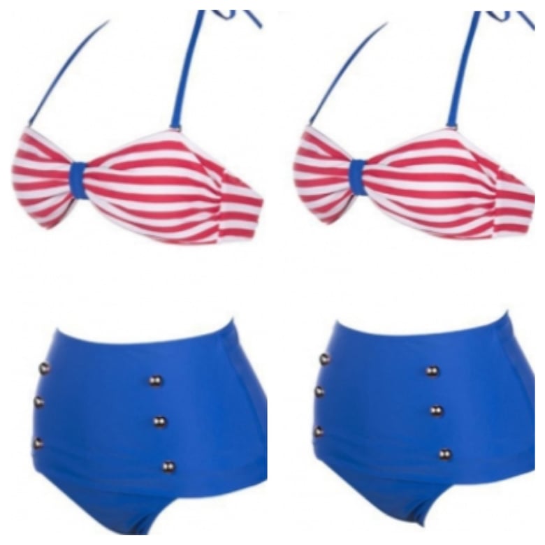 Image of Striped Pin Up High Waisted Bikini