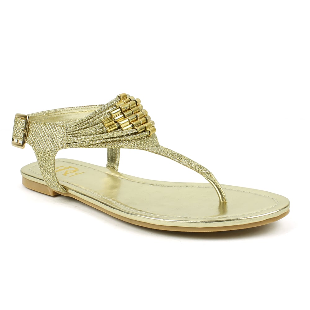 Mikara's — Gold Metallic Embellished Flat Sandal
