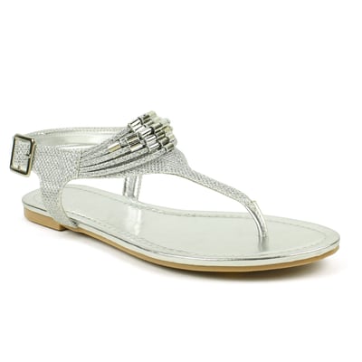 Image of Silver Metallic Embellished Flat Sandal