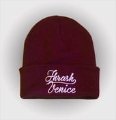 Image of THRASH VENICE SCRIPT BEANIE BURGUNDY