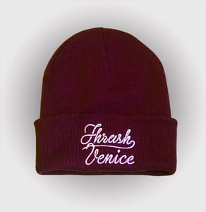 Image of THRASH VENICE SCRIPT BEANIE BURGUNDY
