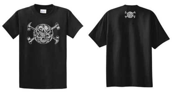 Image of SCAFFOLD LYFE SL TOOLS AND SKULL BLACK AND GREY SHORT SLEEVE