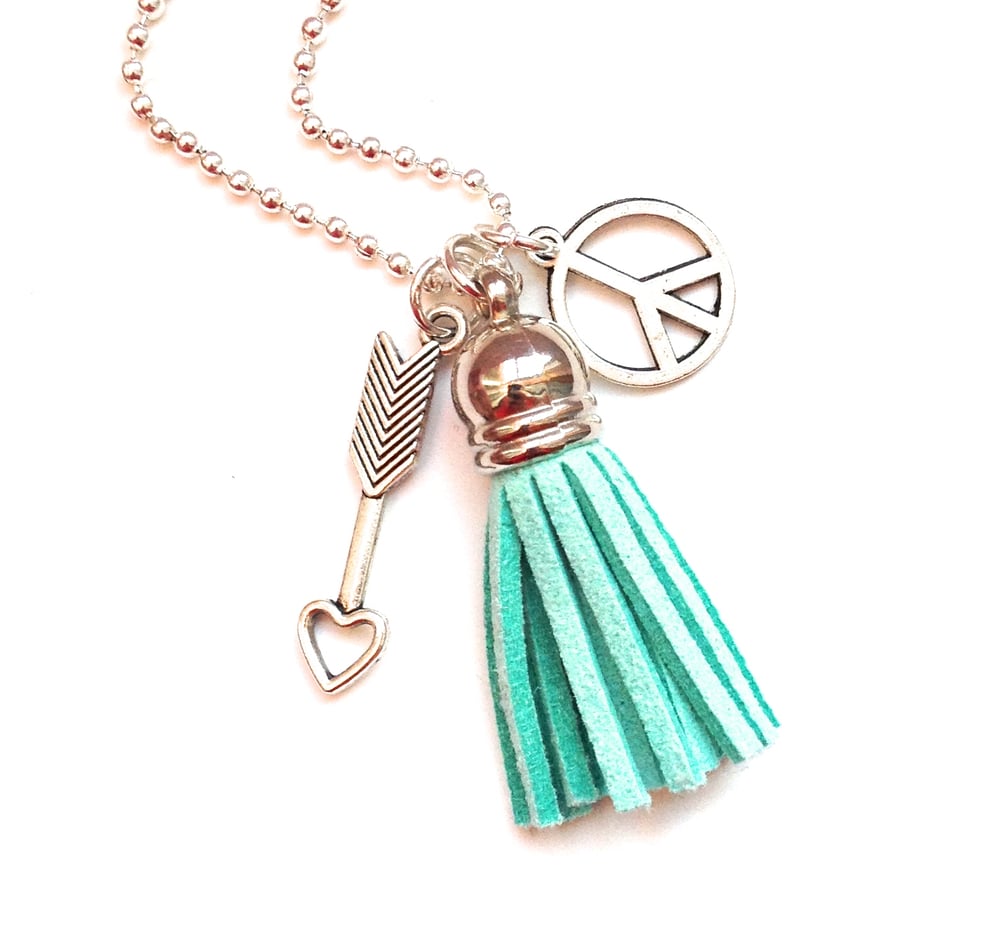 Image of Kool Jewels tassel charm necklace - silvertone
