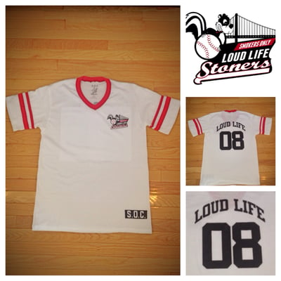 Image of White/red LOUDLIFE baseball tee