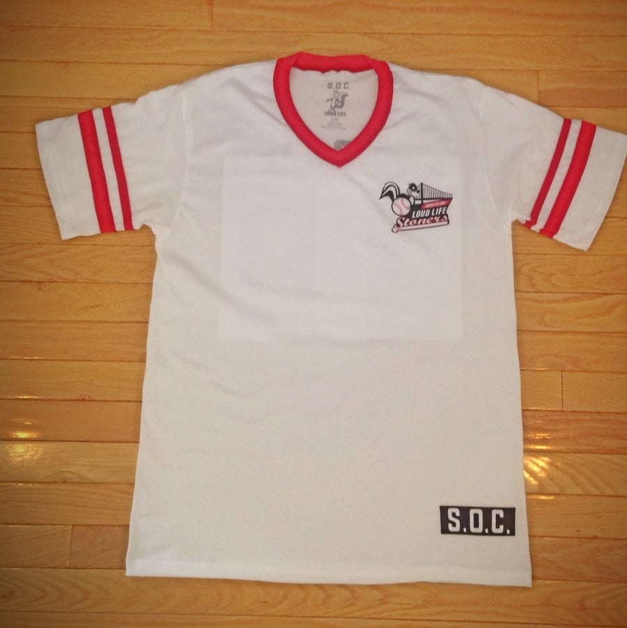 Image of White/red LOUDLIFE baseball tee