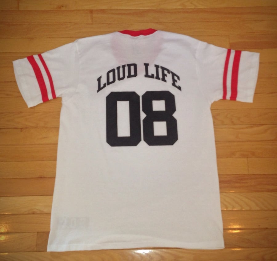 Image of White/red LOUDLIFE baseball tee