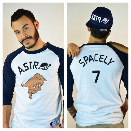 Image of NAVY "ASTRO 7 HAND LOGO" BASEBALL TEE