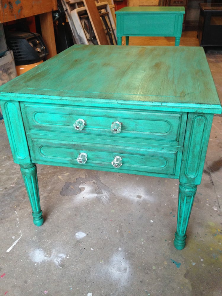 Image of Set of 2 Emerald End Tables with Glass Knobs