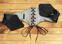 Image 4 of Black Leather and Stripe Wool Corseted Belt