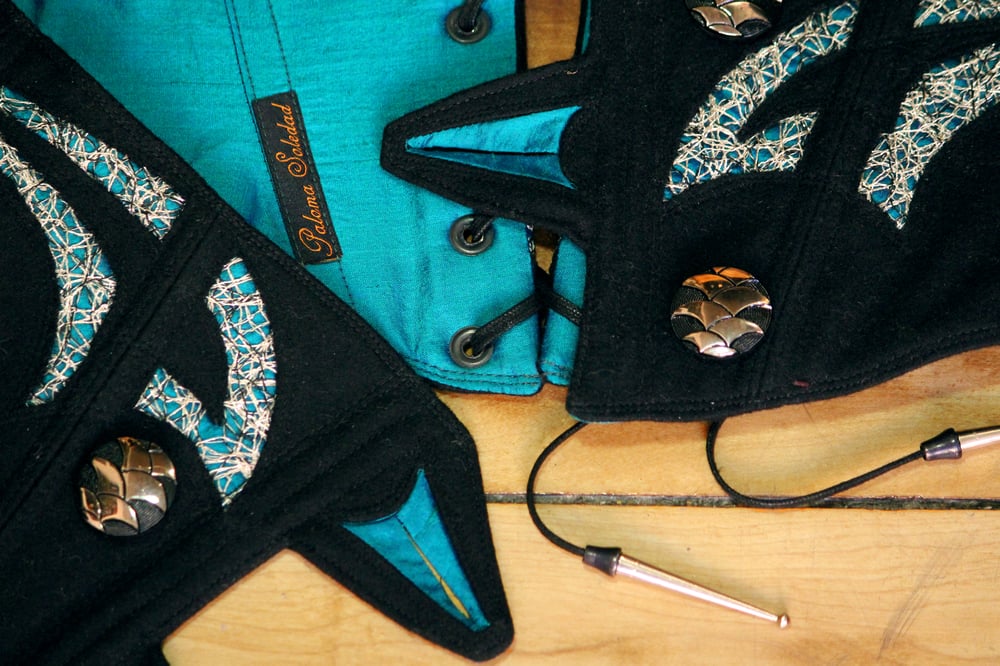 Image of Black Wool with Turquoise Cutout Corseted Belt
