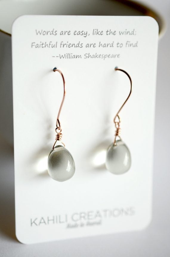 Image of Pale gray glass drop earrings